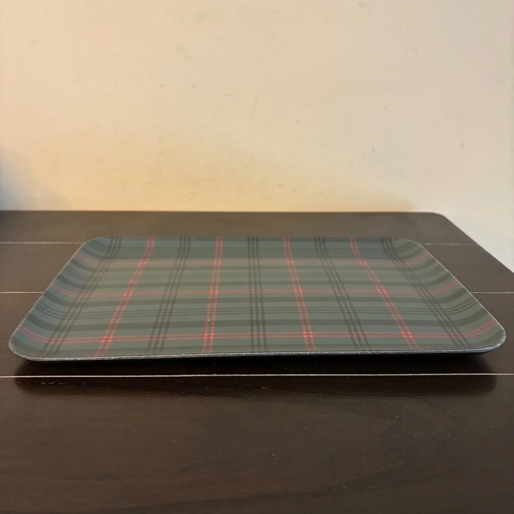 Hearth & Hand Magnolia | Green Red Plaid Bamboo Melamine Serving Tray | 13x9.5
